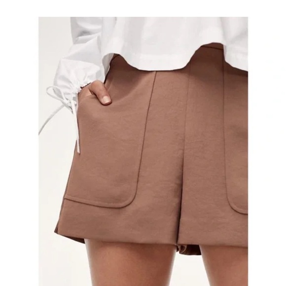 Wilfred Pants - Aritzia Wilfred Boissier Short High Waisted Classic Trouser Brown Tan Size Small